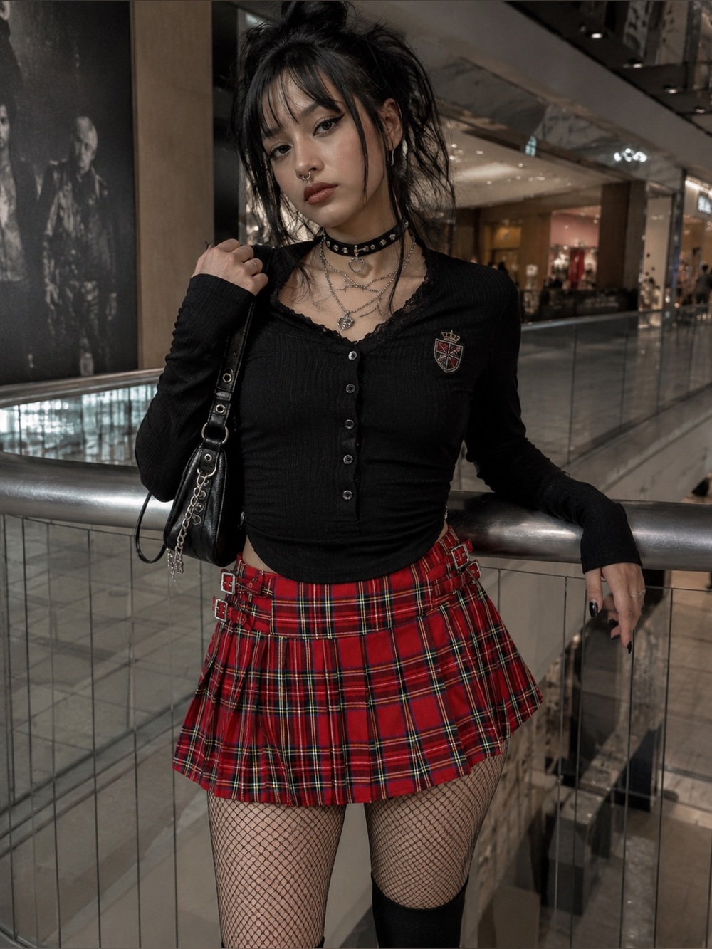 Red Plaid Pleated Mini Skort Punk Grunge Mall Goth Dark Academia L NWOT